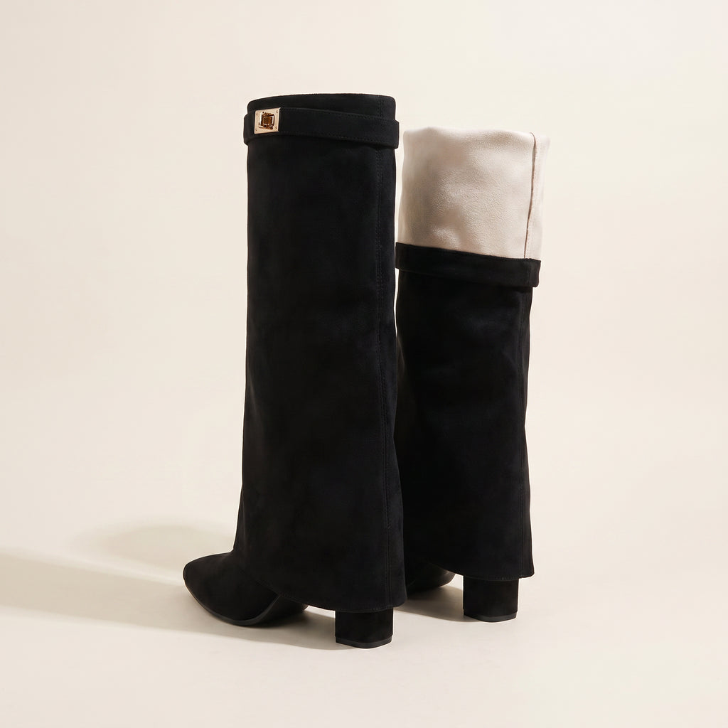 Zwarte Foldover Knee High Boots – Micro Suède | Ti – achterkant