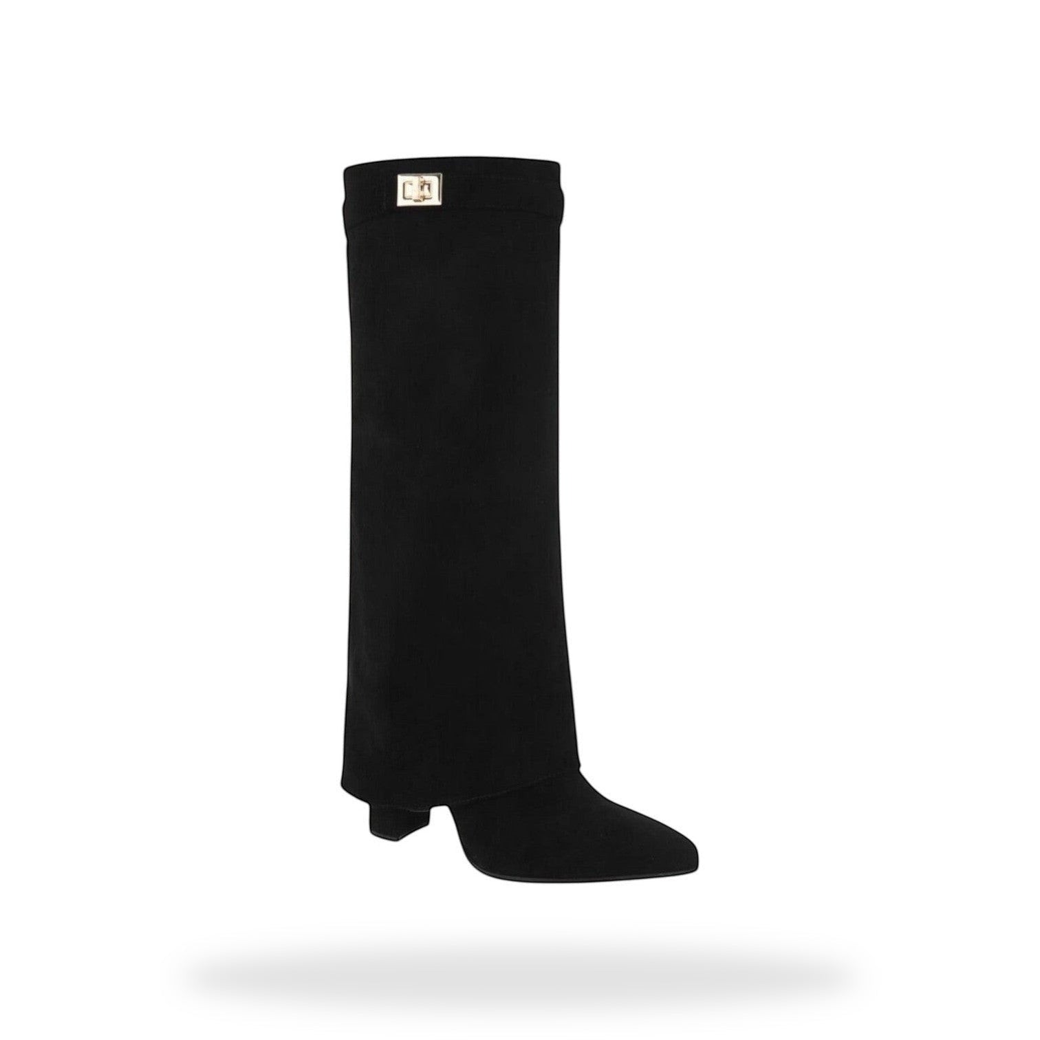 Zwarte Foldover Knee High Boots – Micro Suède | Ti – gespiegeld
