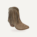 Khaki Suede Fringe Western Boot | Boho Festival La – gespiegeld
