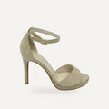 Beige Platform Hakken Dames met Enkelbandje – Micro Suède | Party Heels – gespiegeld