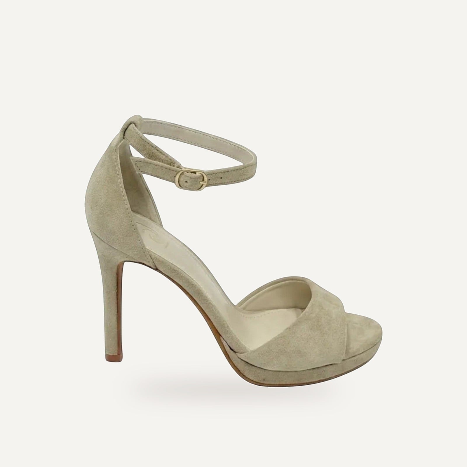 Beige Platform Hakken Dames met Enkelbandje – Micro Suède | Party Heels – gespiegeld