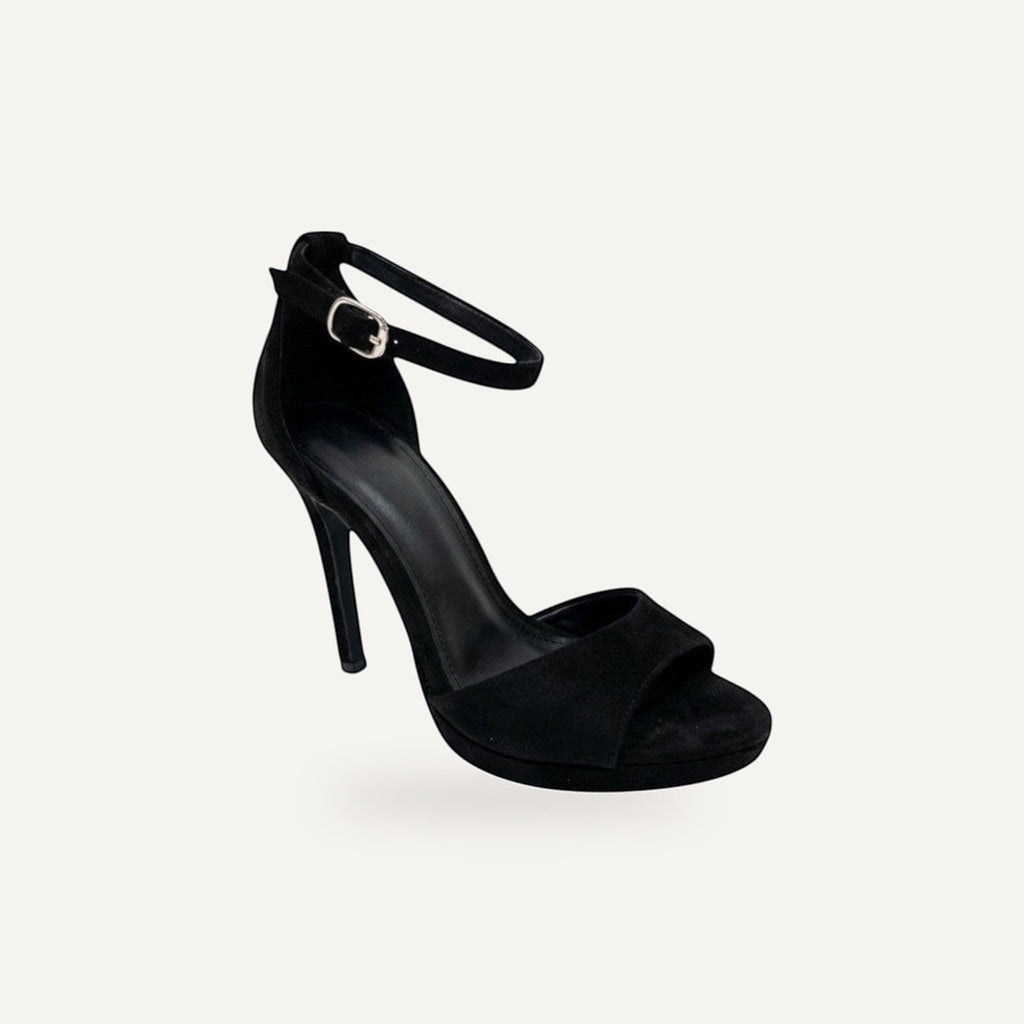 Zwarte Platform Stiletto Sandalen Dames met Enkelb – gespiegeld