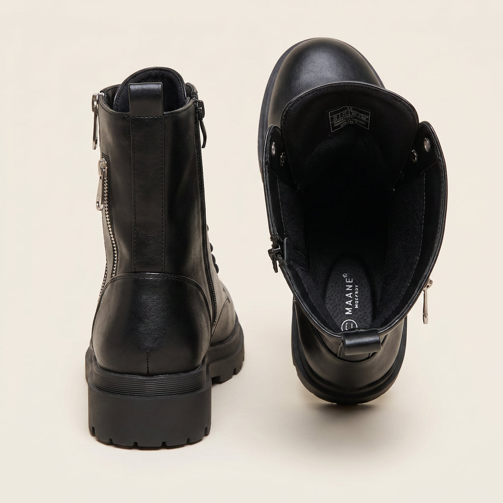 Zwarte Combat Boots Dames met Veters en Zijrits |  – achterkant