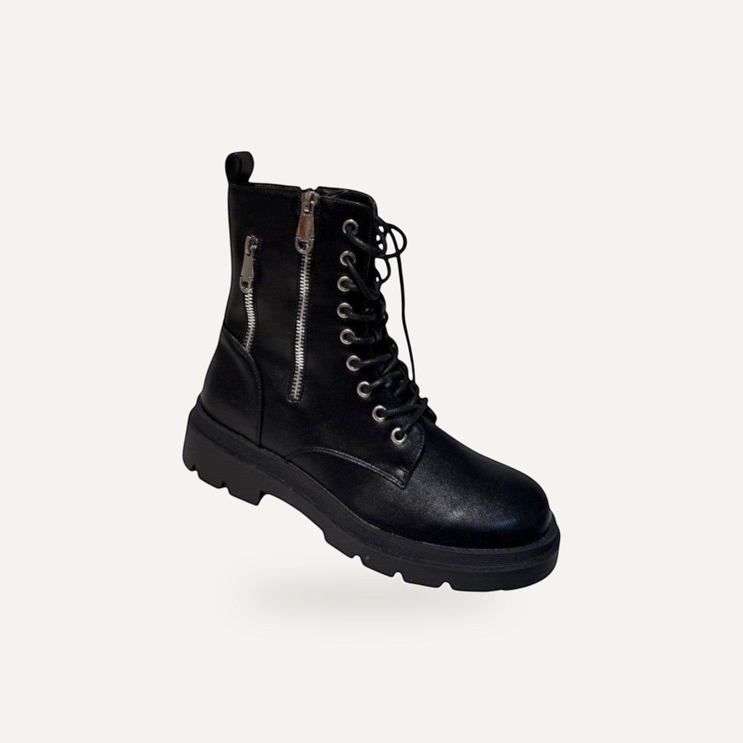 Zwarte Combat Boots Dames met Veters en Zijrits |  – gespiegeld