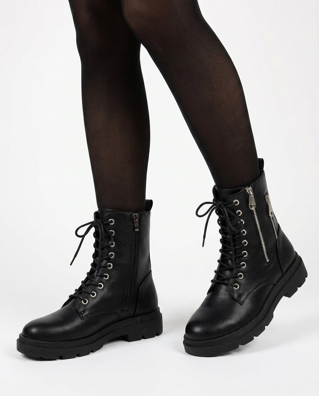Zwarte Combat Boots Dames met Veters en Zijrits |  – model studio