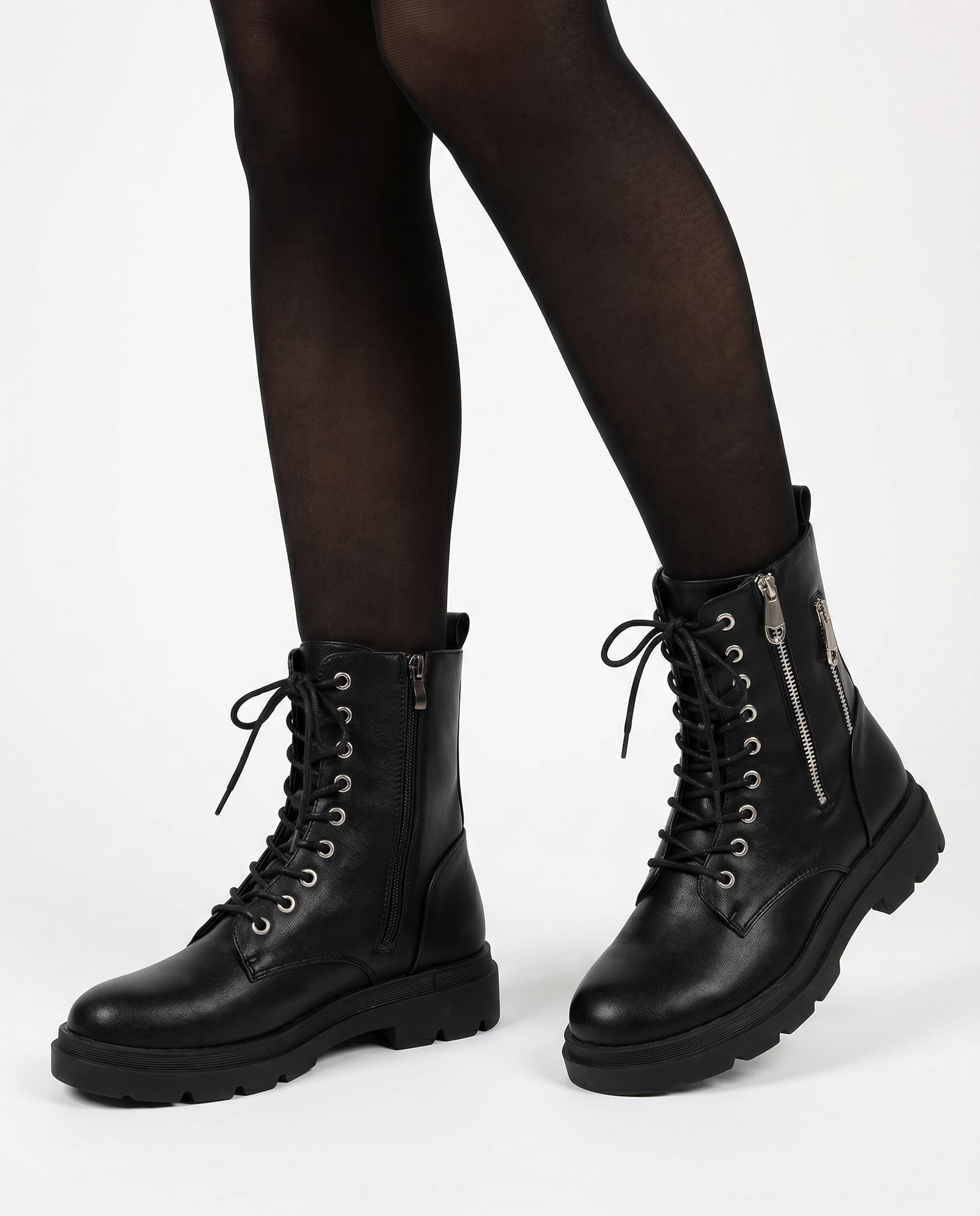 Zwarte Combat Boots Dames met Veters en Zijrits |  – model studio