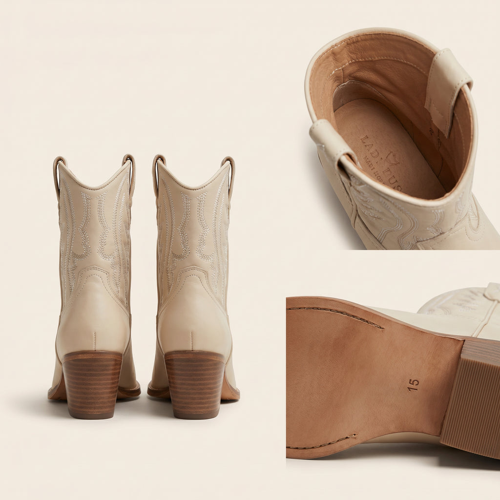 Beige Western Cowboy Enkellaarsjes met Borduursel  – achterkant