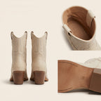 Beige Western Cowboy Enkellaarsjes met Borduursel  – achterkant
