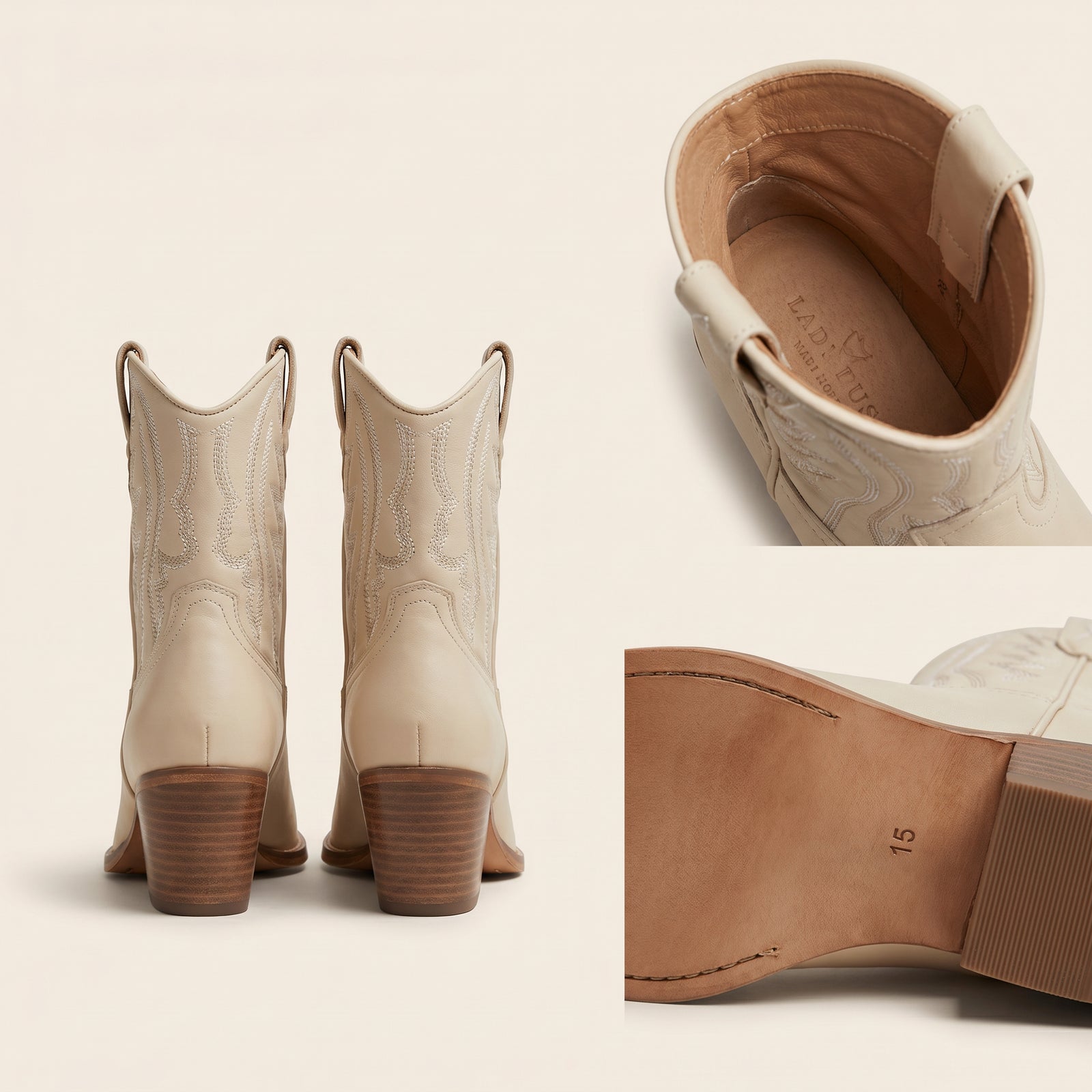 Beige Western Cowboy Enkellaarsjes met Borduursel  – achterkant