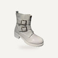 Witte Combat Boots Dames – Croco Effect met Gesp | – gespiegeld