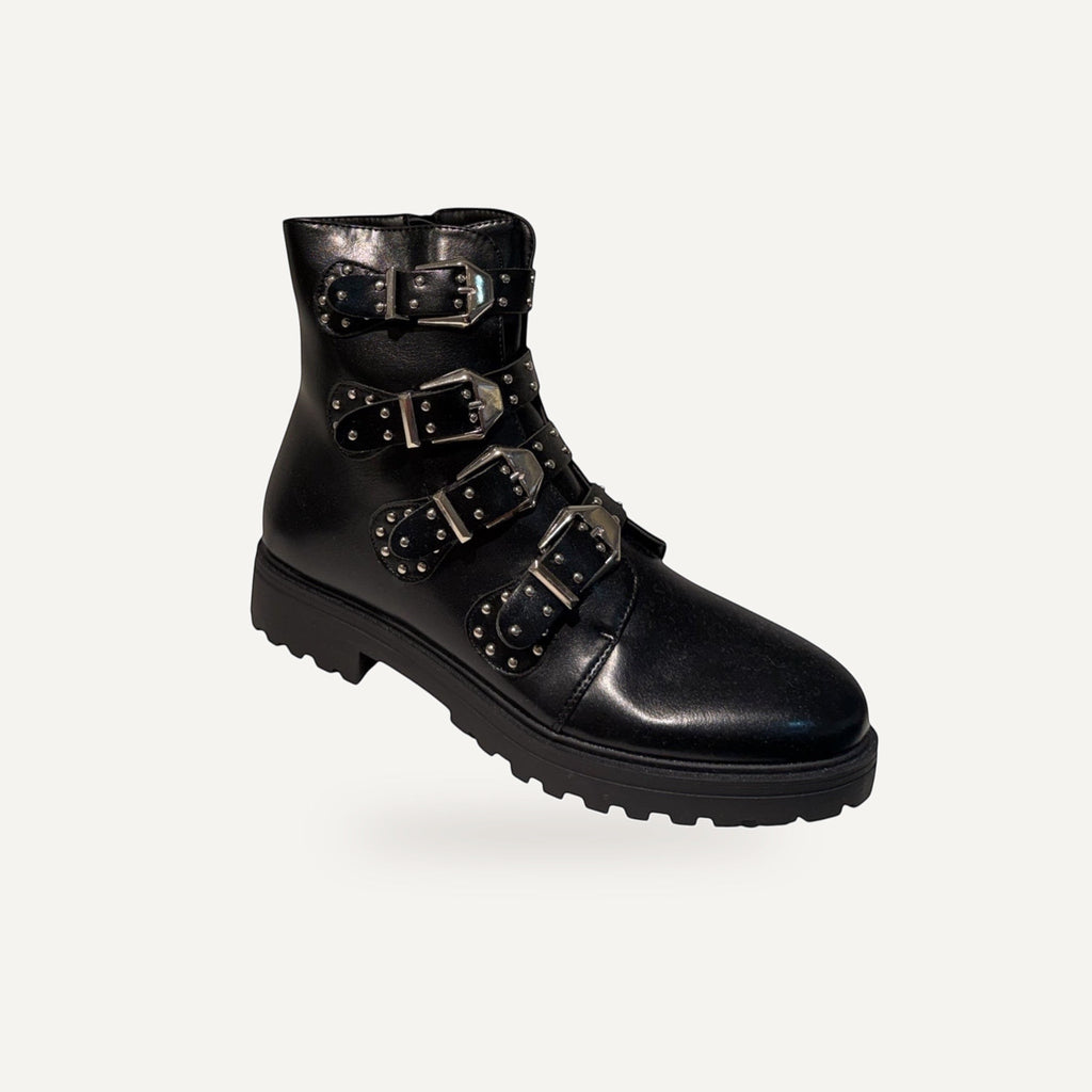 Zwarte Studded Combat Boots Dames – Gesp Straps |  – gespiegeld