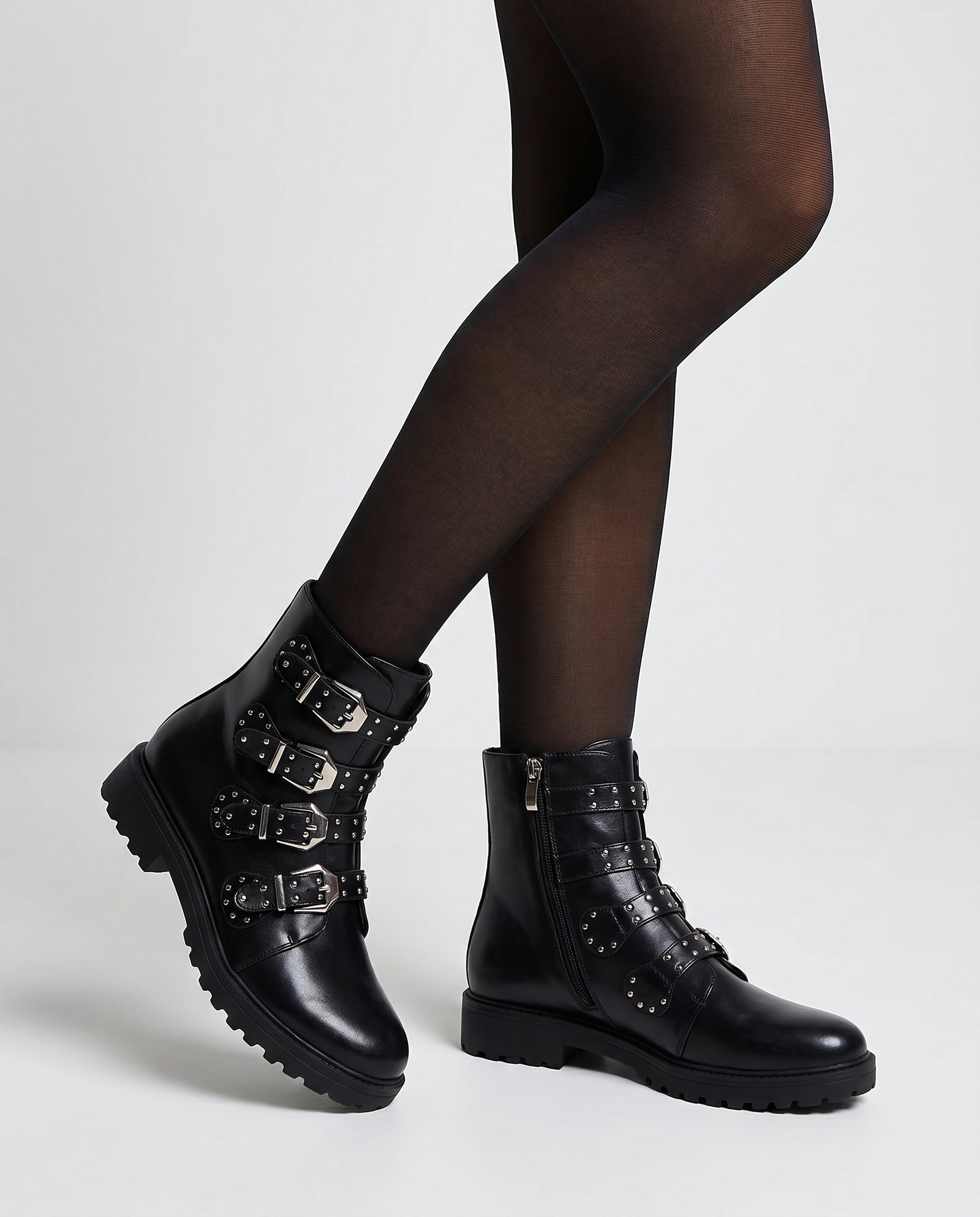 Zwarte Studded Combat Boots Dames – Gesp Straps |  – model studio