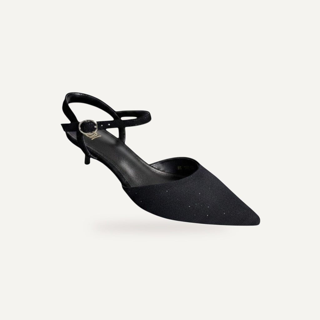 Pointed Toe Slingback Kitten Heel – gespiegeld