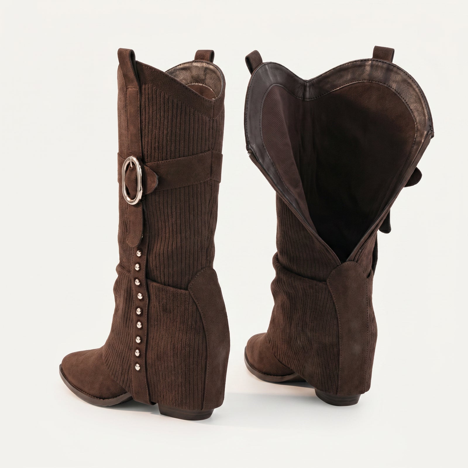 Bruine Micro Suède Western Cowboy Boots Dames | Fe – achterkant