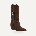 Bruine Micro Suède Western Cowboy Boots Dames | Fe – gespiegeld