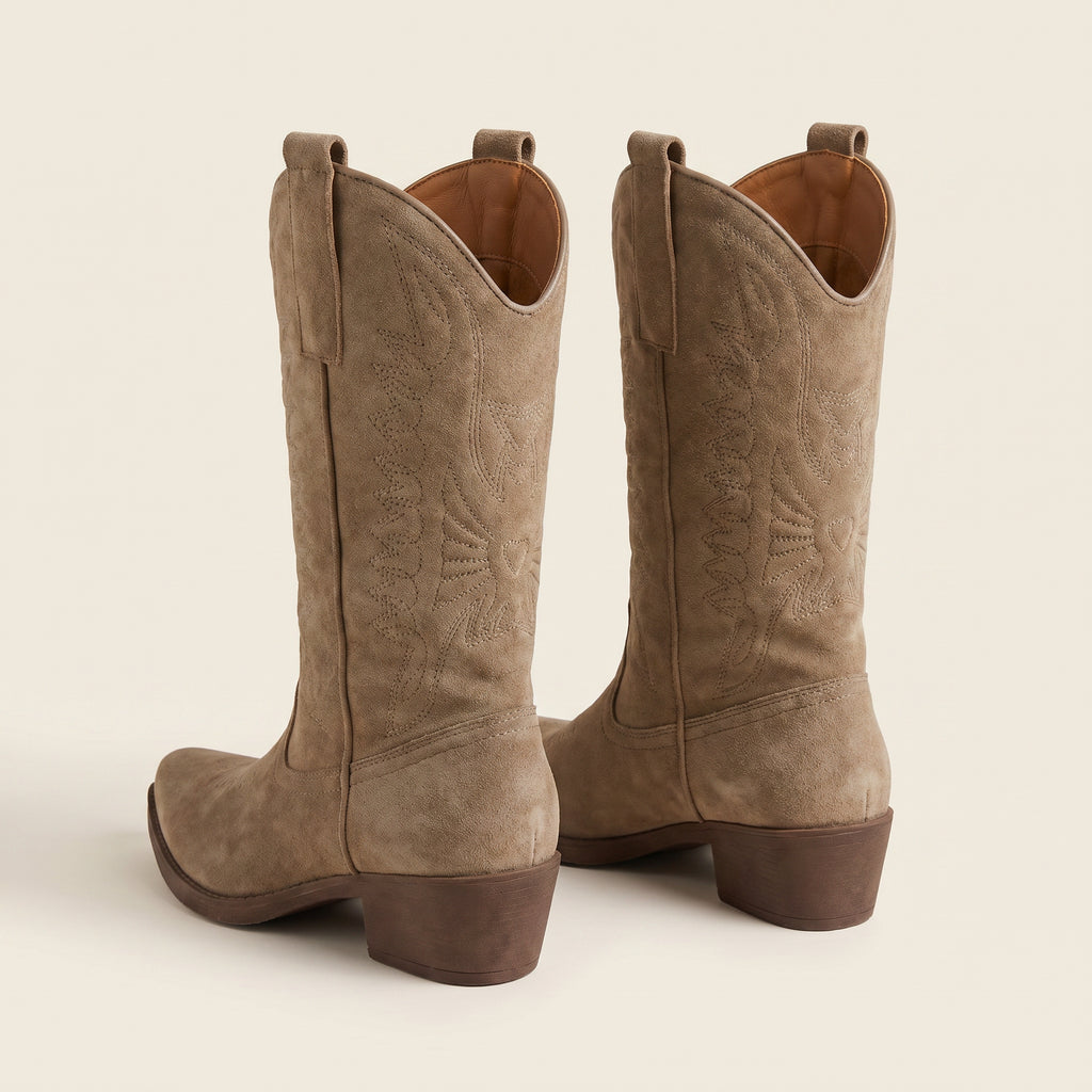 Western Festival Boots – Khaki | Lage Hak – achterkant