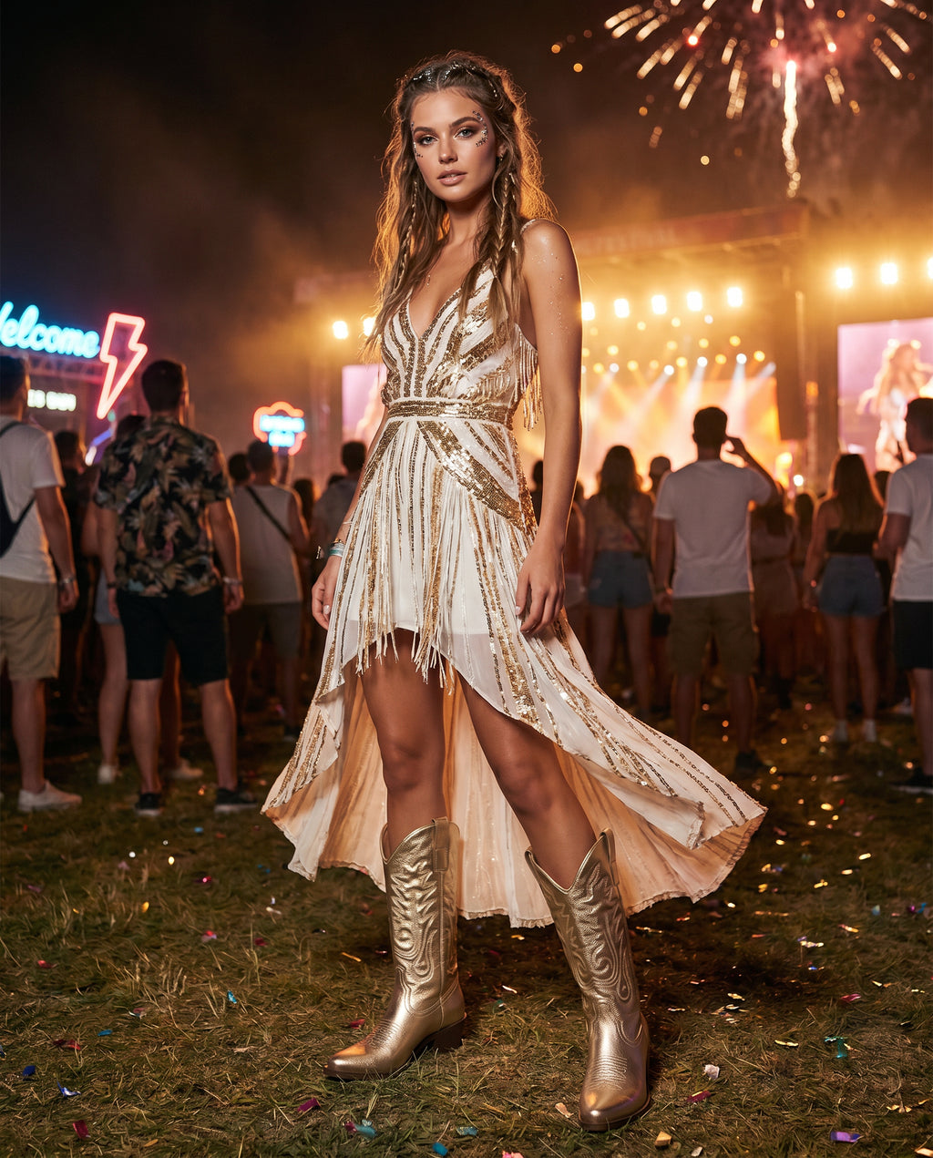 Western Festival Boots – Goud | Lage Hak – lifestyle