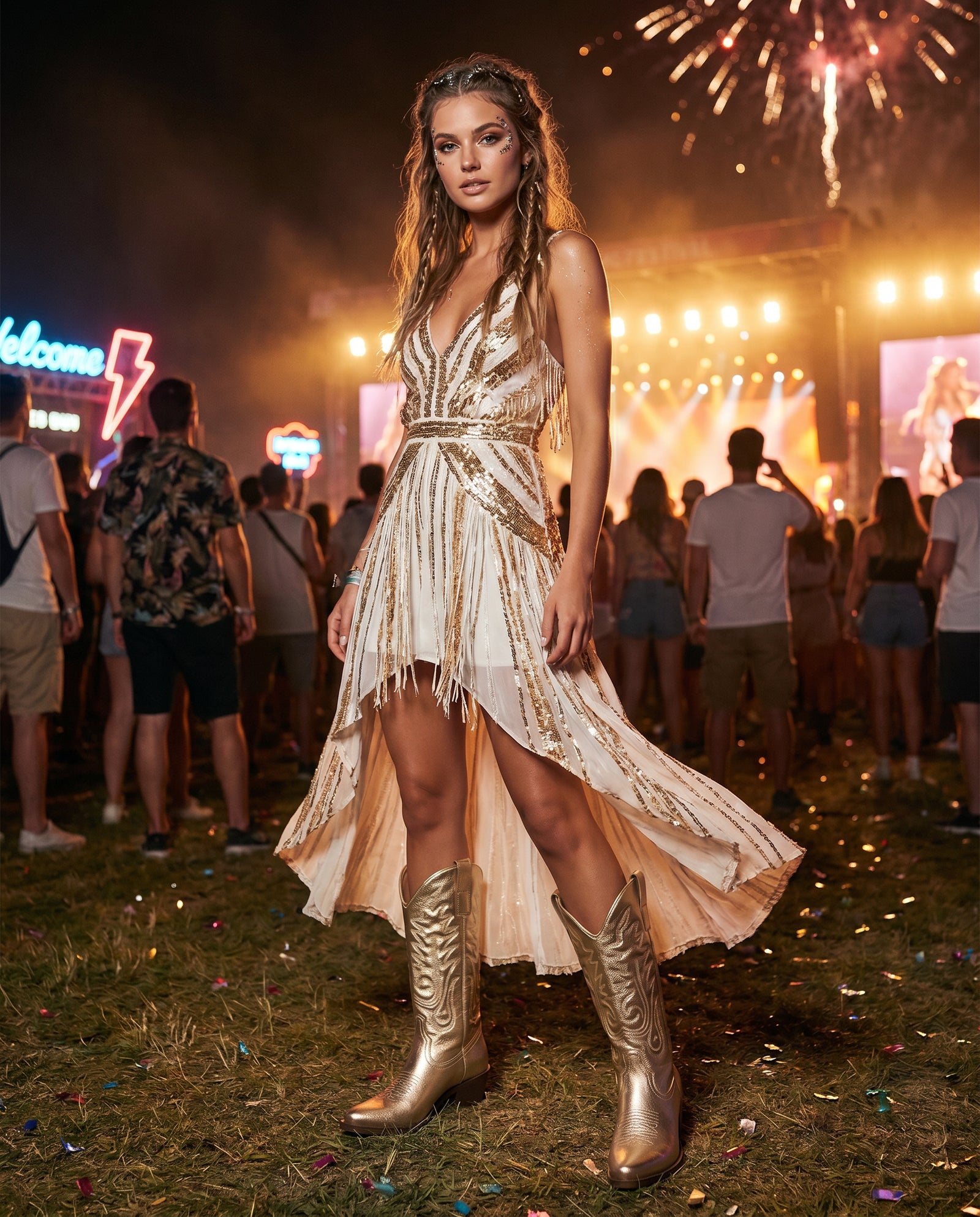 Western Festival Boots – Goud | Lage Hak – lifestyle