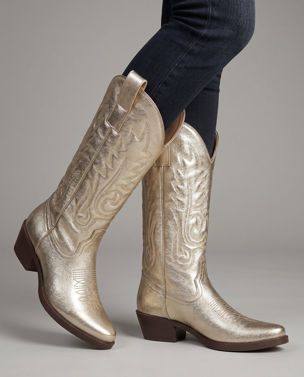 Western Festival Boots – Goud | Lage Hak – model studio