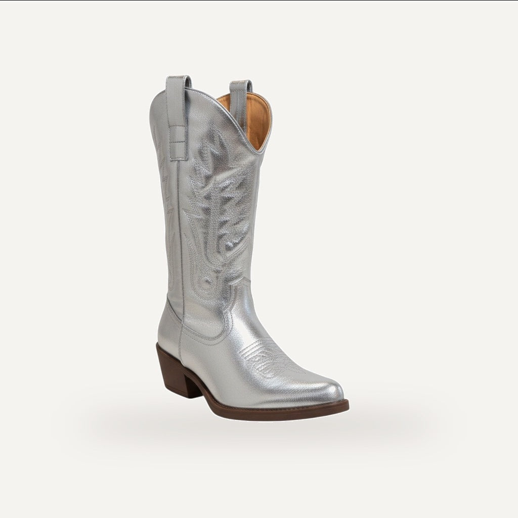 Western Festival Boots – Zilver | Lage Hak – gespiegeld