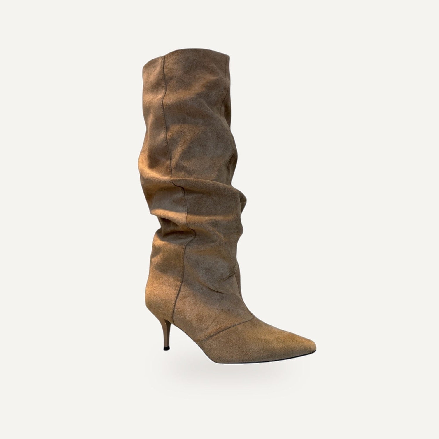 Slouch Kitten Heel Laarzen – Khaki Suède – gespiegeld