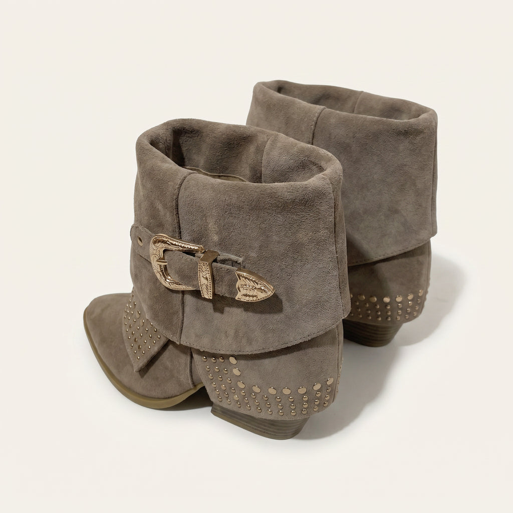 Fold-Over Boots Khaki – Studs & Western Gesp – achterkant