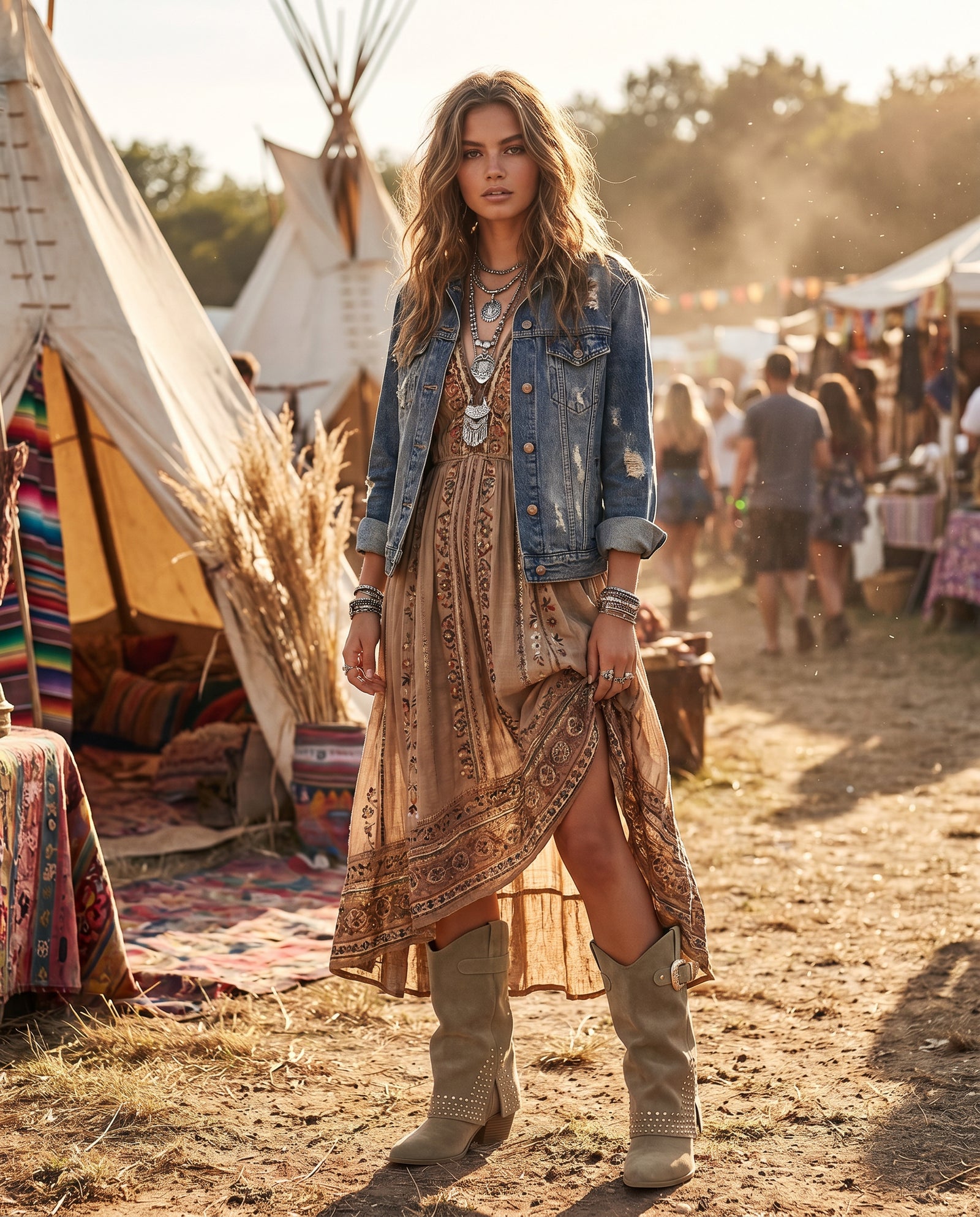Fold-Over Boots Khaki – Studs & Western Gesp – lifestyle