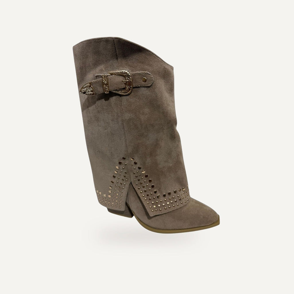 Fold-Over Boots Khaki – Studs & Western Gesp – gespiegeld