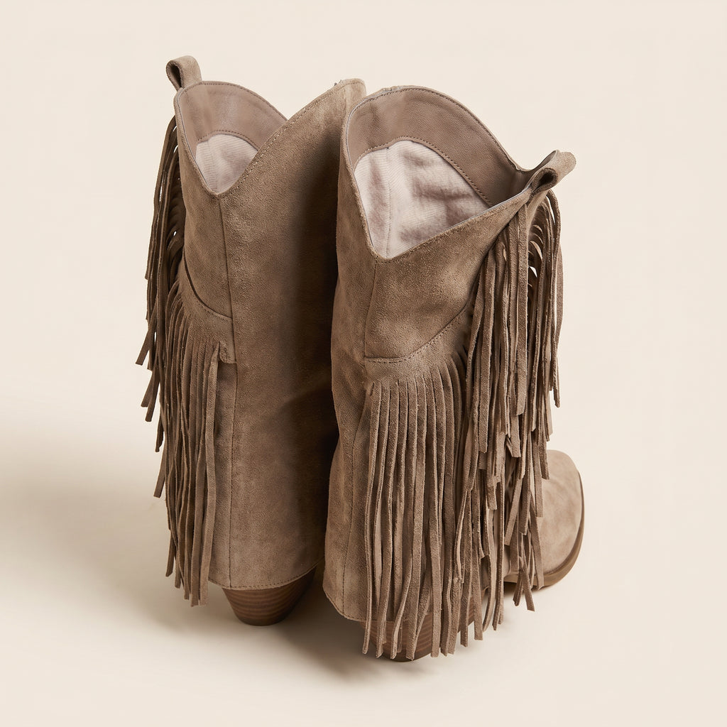 Franje Laarzen Khaki – Boho Cowboy Stijl – achterkant