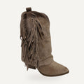 Franje Laarzen Khaki – Boho Cowboy Stijl – gespiegeld