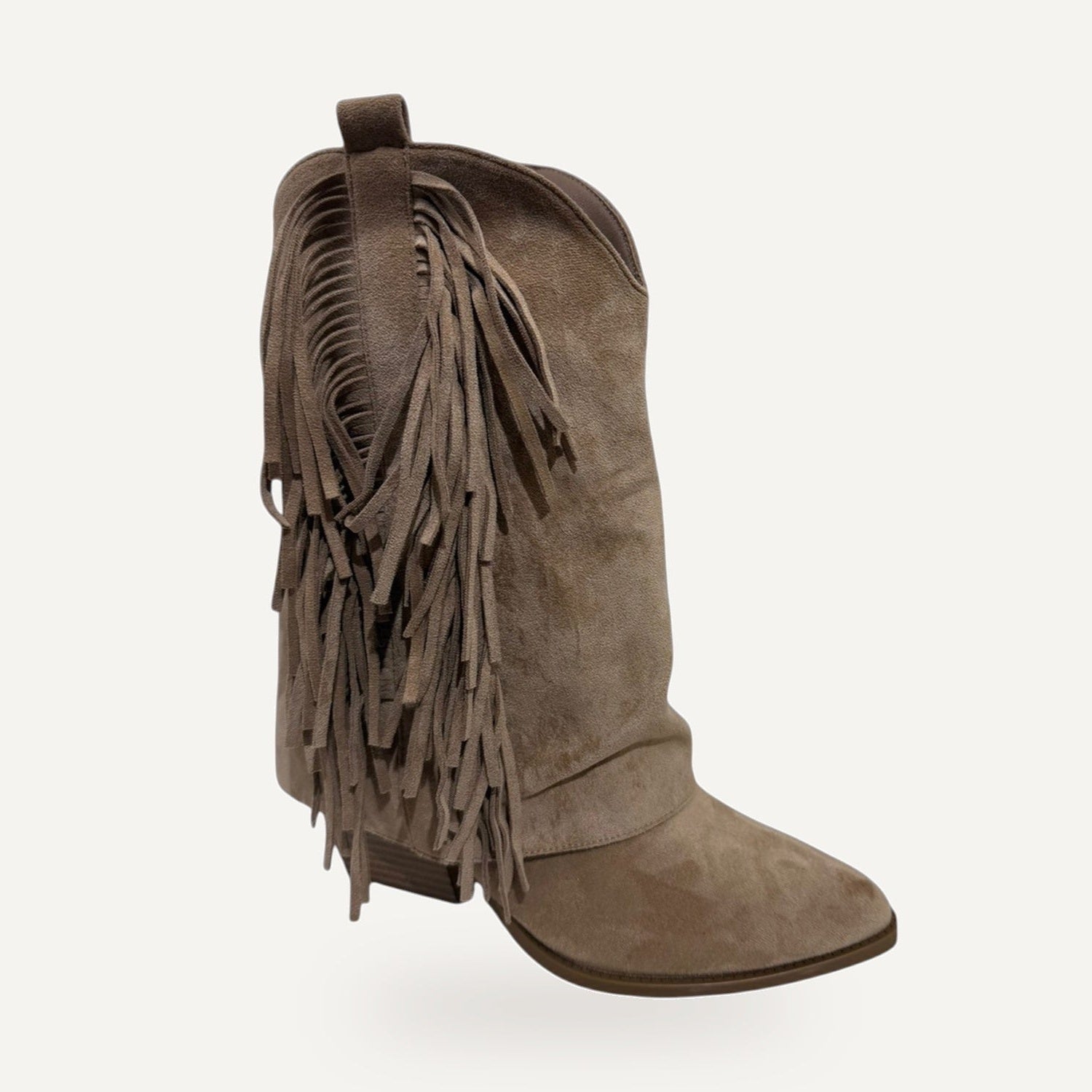 Franje Laarzen Khaki – Boho Cowboy Stijl – gespiegeld