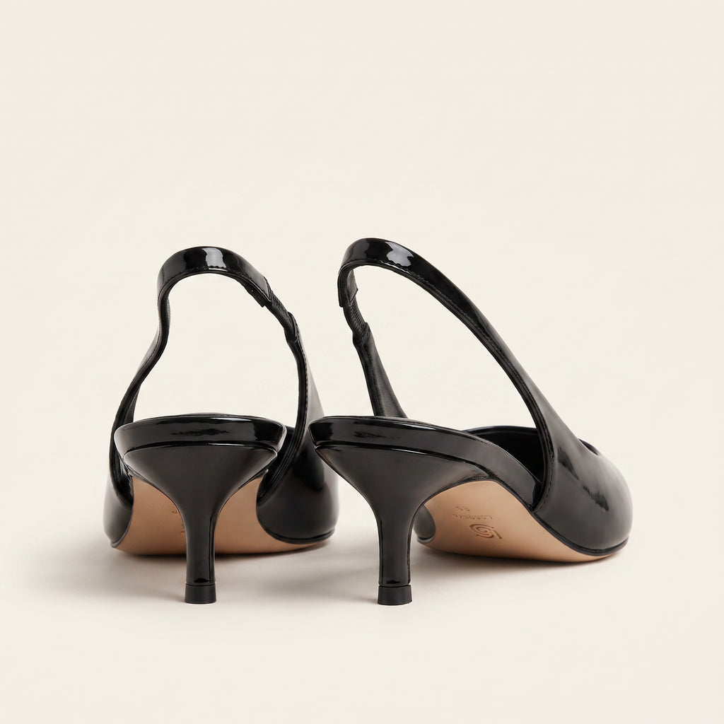 Zwarte Lak Kitten Heel Slingback – Hoge Hak | Eleg – achterkant