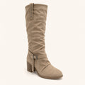 Boho Buckle Boot – Kniehoog met Hak – gespiegeld