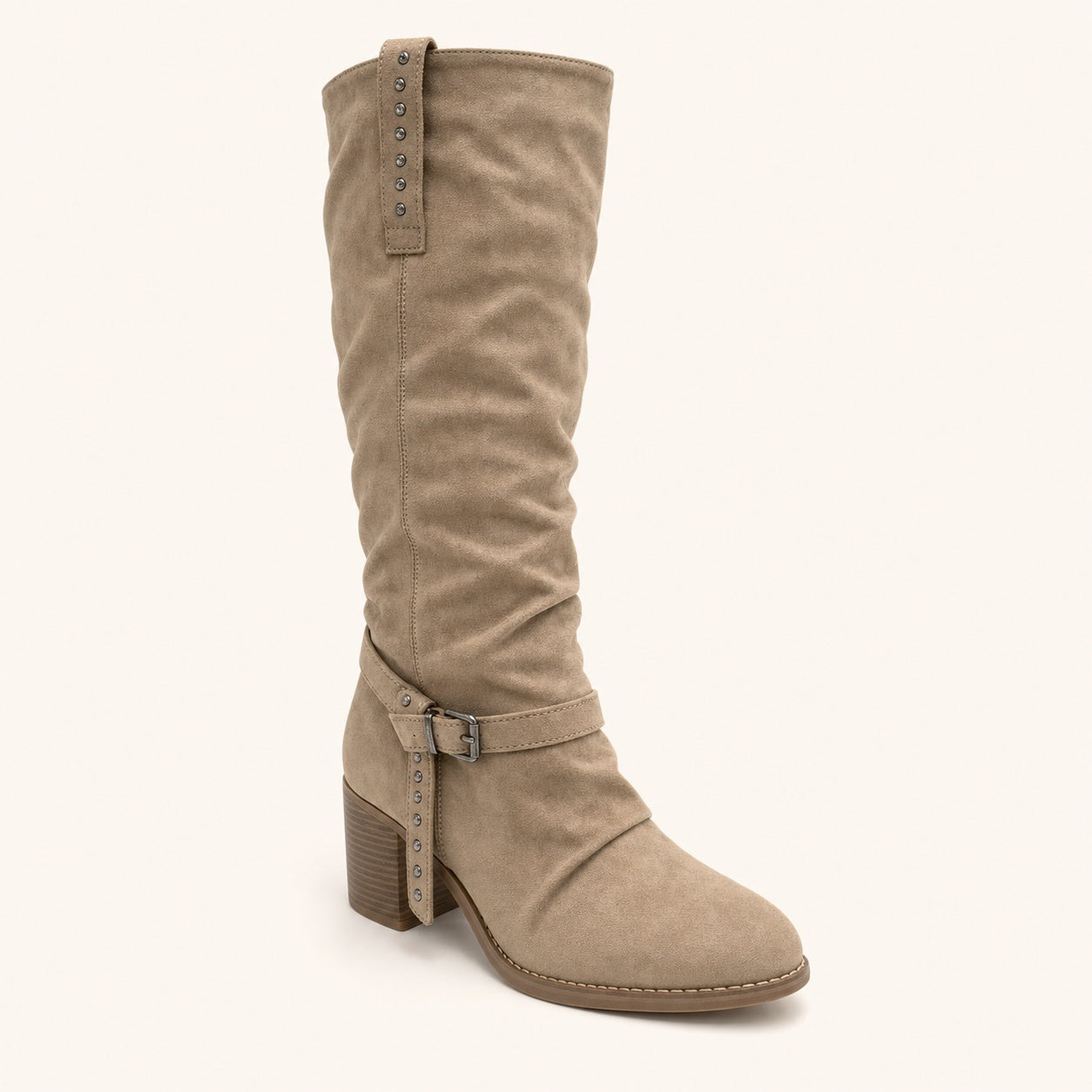 Boho Buckle Boot – Kniehoog met Hak – gespiegeld