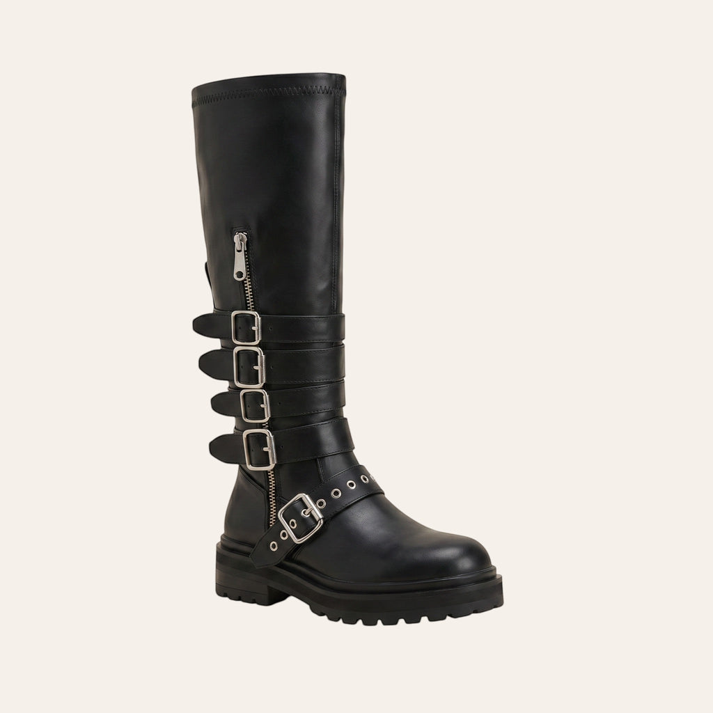 Celine Boot – Kniehoog Multi-Buckle – gespiegeld