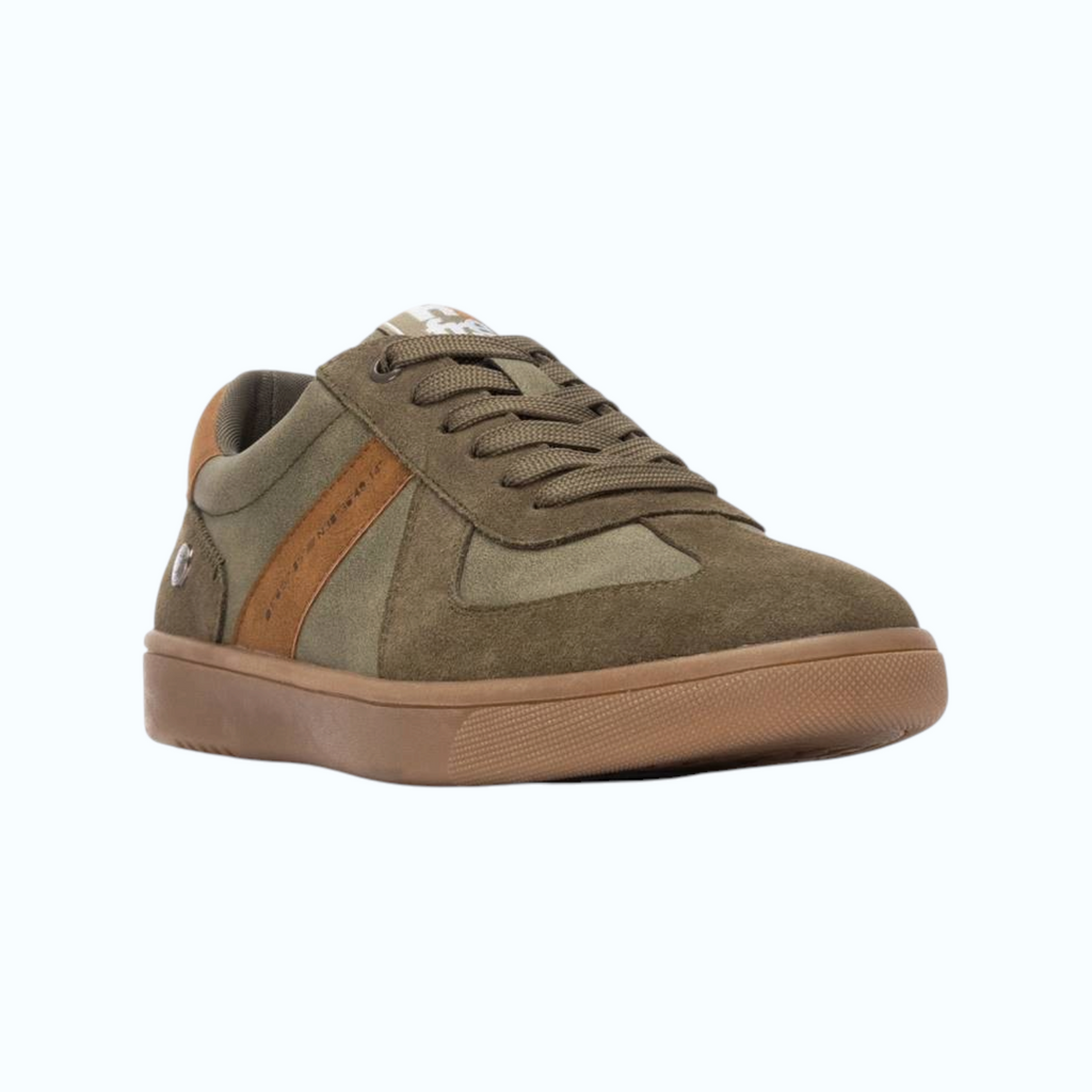 So and Ro - shoes and more - REFRESH Marcel sneakers in kaki suède met bruine accenten en vetersluiting