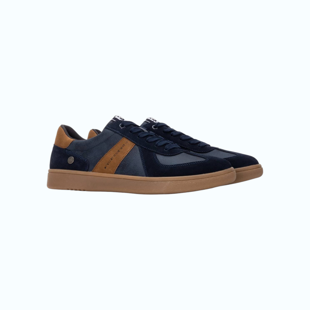So and Ro - shoes and more - REFRESH Marcel sneakers in navy met bruine suède accenten en een rubberen zool