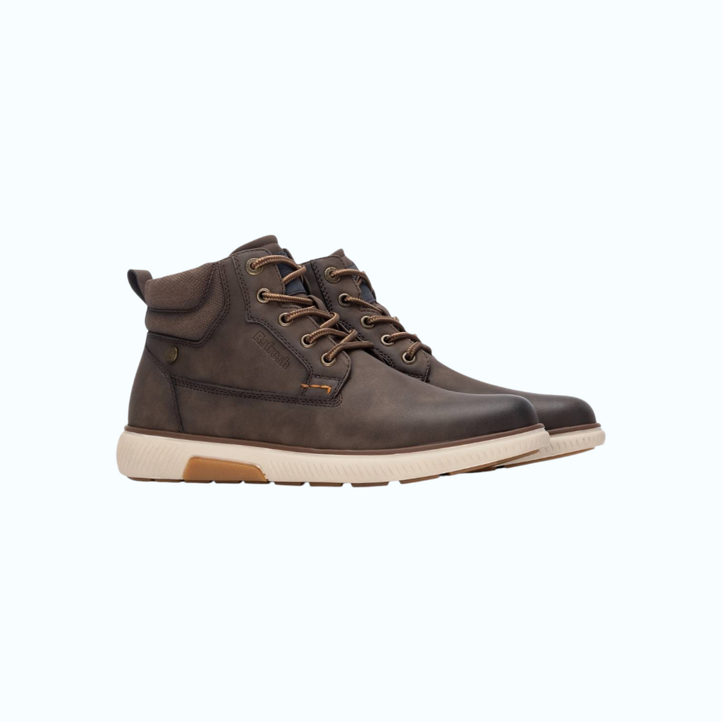 So and Ro - shoes and more - REFRESH Niko bruine veterboots voor heren met een sportieve witte zool