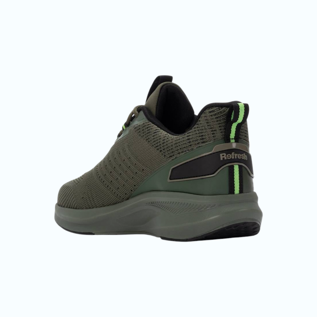 So and Ro - shoes and more - REFRESH Otto sneakers in kaki met gebreid bovenwerk en opvallende neon accenten