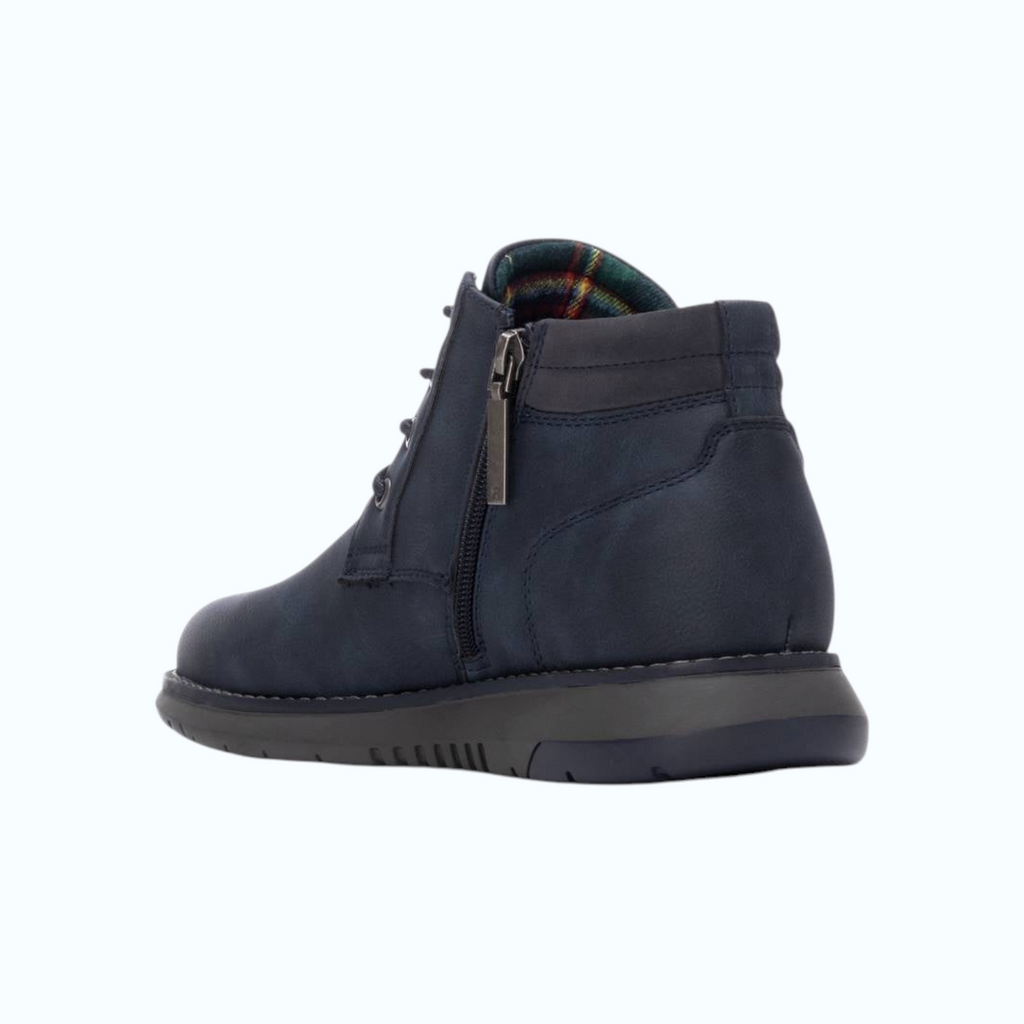 So and Ro - shoes and more - REFRESH Patrick navy veterboots met rits en geruite voering, zijaanzicht