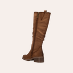 So and Ro - shoes and more - REFRESH Suus bruine hoge laarzen met blokhak, plooien en decoratief vlechtwerk