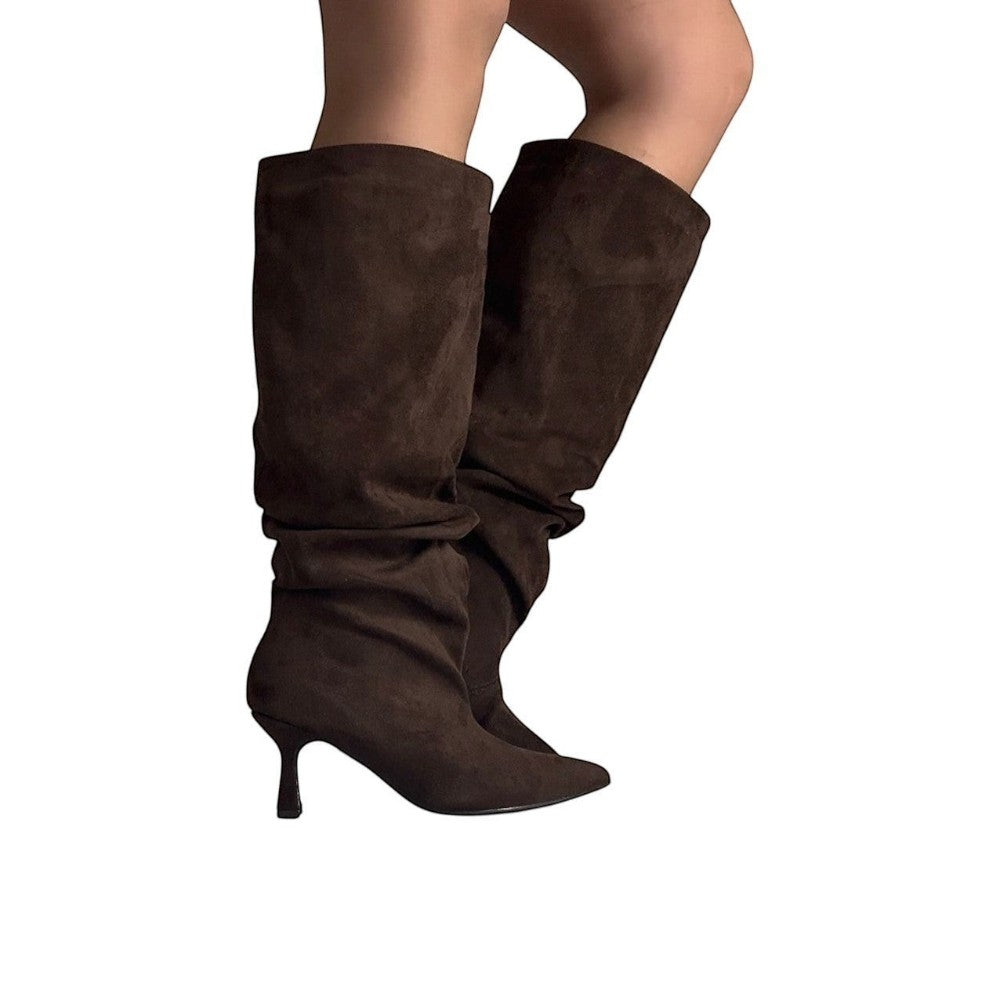Slouchy Knee High Boots – Bruin Suède Look | Hoge Laarzen Dames