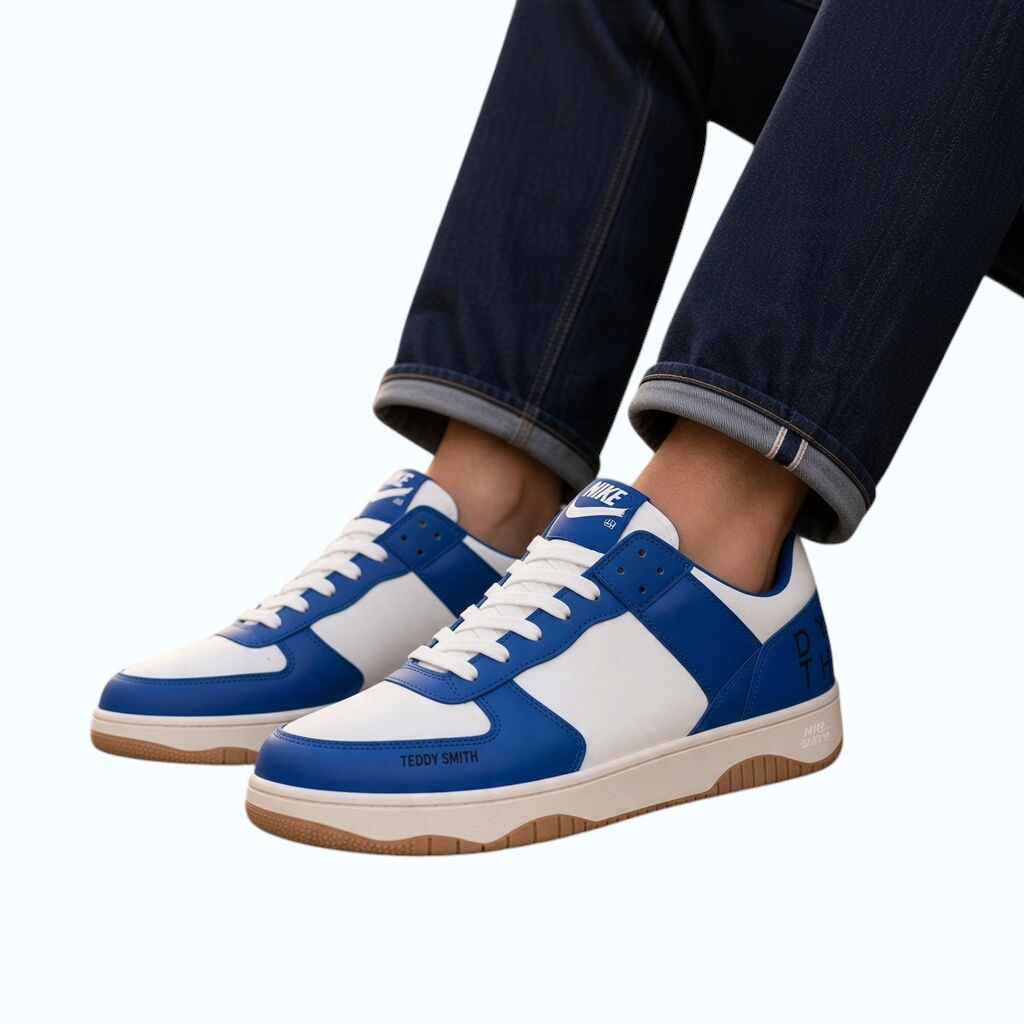 So and Ro - shoes and more - Teddy Smith Bernard herensneakers in wit en blauw met vetersluiting en rubberen zool
