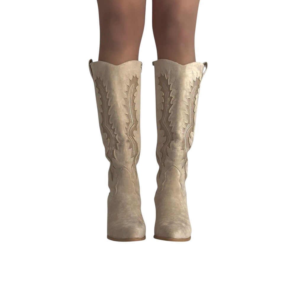 Beige Western Knee High Boots – Micro Suède | Festival Laarzen Dames