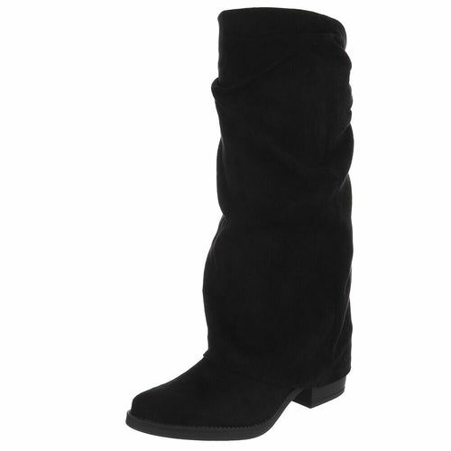 Allie Boot – Zwart Microsuède kniehoge slouchy laars met gouden studs | So & Ro