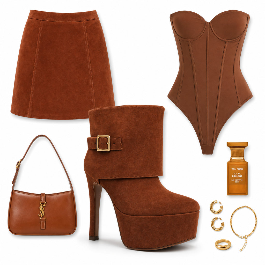 Fold-Over Laarzen Cognac – Suède met Gouden Gesp