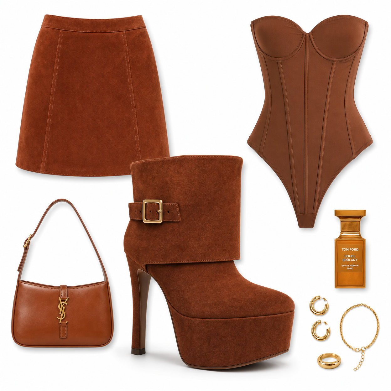 Fold-Over Laarzen Cognac – Suède met Gouden Gesp
