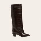 Saphira Hoge Laarzen – Donkerbruin Croco Lederlook