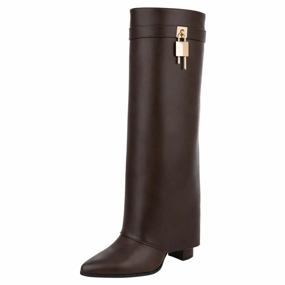 Donkerbruine Foldover Knee High Boots – Suède Look | Trendy Laarzen Dames