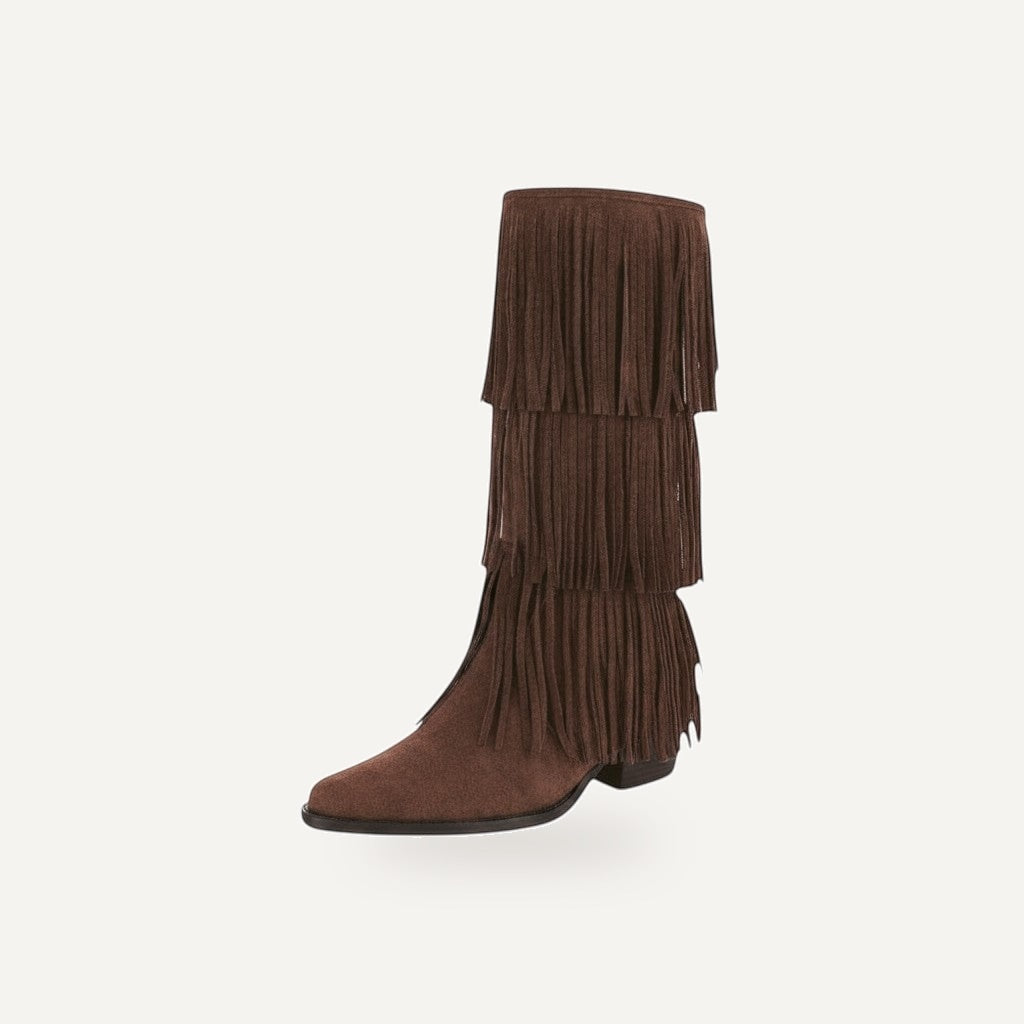 Fringe Knee High Boots – Bruin Suède Look | Boho Festival Laarzen Dames